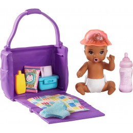 Barbie Famille Skipper baby-sitter petite figurine bébé brun sac à langer et accessoires jouet pour enfant GHV86 - B2QW4HWQW