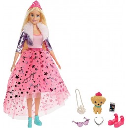 Barbie Princesse Adventure poupée blonde avec jupe rose en tulle figurine chiot et accessoires inclus jouet pour enfant GML76 - B9N43TMSS