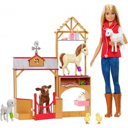 Barbie Métiers coffret Vétérinaire à la ferme avec poupée blonde 7 animaux et 10 accessoires jouet pour enfant GCK86 - B4AMMRGLB