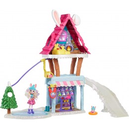 Enchantimals coffret Chalet des Neiges de Bevy Lapin mini-poupée figurine animale Jump 5 espaces de jeu emballage fermé jouet pour enfant GRW92 - B9NMESMUE