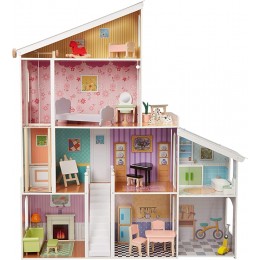 Basics Maison de poupée en bois 4 étages avec meubles pour poupées de 30.48 cm - B52E6IUNY