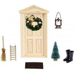 witgift Ensemble d'accessoires pour maison de poupée mini porte en bois lampe à huile escaliers couronnes de Noël tapis chaussures balayette arbre pour porte de lutin lutin - B7E44VKTE