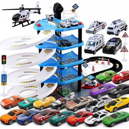 Garage Playset 3D Car Parking Garage Toys DIY Model Assembly Construction Building Set with 22 Cars and 1 Helicopter Gift for Boys Over 3 Years,Red - BV83KIOHU