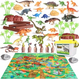 Jouet Dinosaure y Compris Figurine Dinosaure et Oeuf Dinosaure avec Tapis et Boite de Rangement pour Les Enfants 53Pcs - BKE4HDDPZ