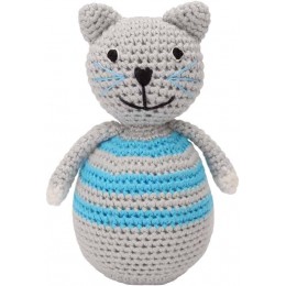 SINDIBABA Chat Kitty Bleu 13 cm pour bébé à partir de 0 mois Jouet motricité avec effet vacillant et sonnerie Doux & Doublé Fait main & Crochet - BA2H3YHDE