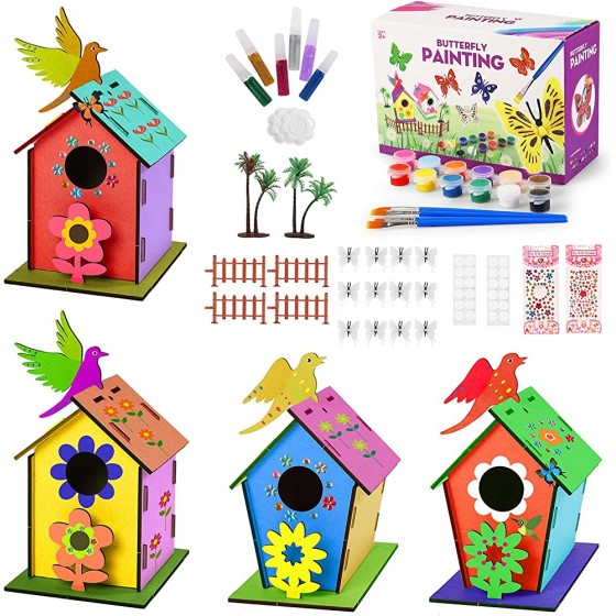 Colmanda Maison D'oiseau Bricolage Kit 4 Pièce Kit de Maison d'oiseau de Bricolage Artisanat pour Les Enfants Maison D'oiseau Peindre Jouet Kit de Loisir Creatif Activites manuelles pour Enfant - BE34JONRO