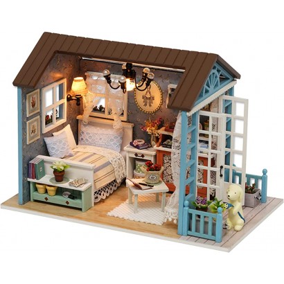 Cornesty DIY Miniature Dollhouse Kit réaliste mini 3D maison en bois artisanal avec meubles LED lumières cadeau de Noël - B86EKHCQU