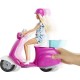 Barbie Mobilier poupée​ blonde avec son scooter rose et blanc casque inclus jouet pour enfant GBK85 - BADBAZWKQ