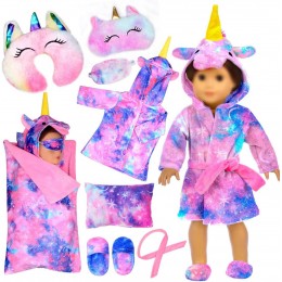 Lot de 7 accessoires pour vêtements de poupée licorne comprenant un sac de couchage un pyjama des oreillers des fards à paupières des chaussures pour poupées de 35 à 43 cm poupée non incluse - B5QKKVHWY